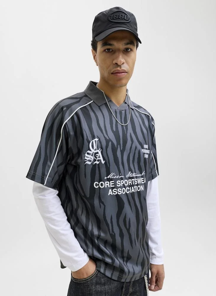 JACK & JONES Black zebra Football Crew Neck T-Shirt for Men | Best Price UAE
