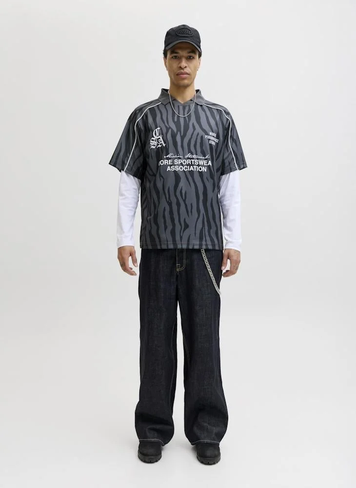 JACK & JONES Black zebra Football Crew Neck T-Shirt for Men | Best Price UAE