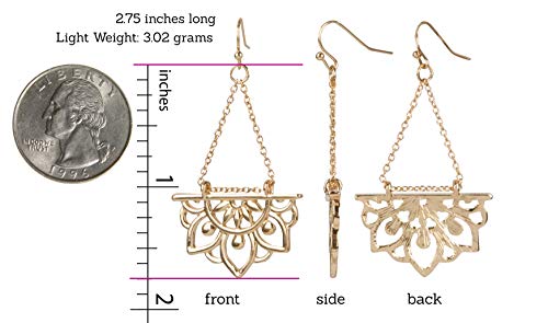 SPUNKYsoul New Beginnings Lotus Flower Antique Silver or Gold and Patina Boho Chic Tribal Ethnic Fishhook Dangle Earrings for Women Gift (Gold) - Image 3