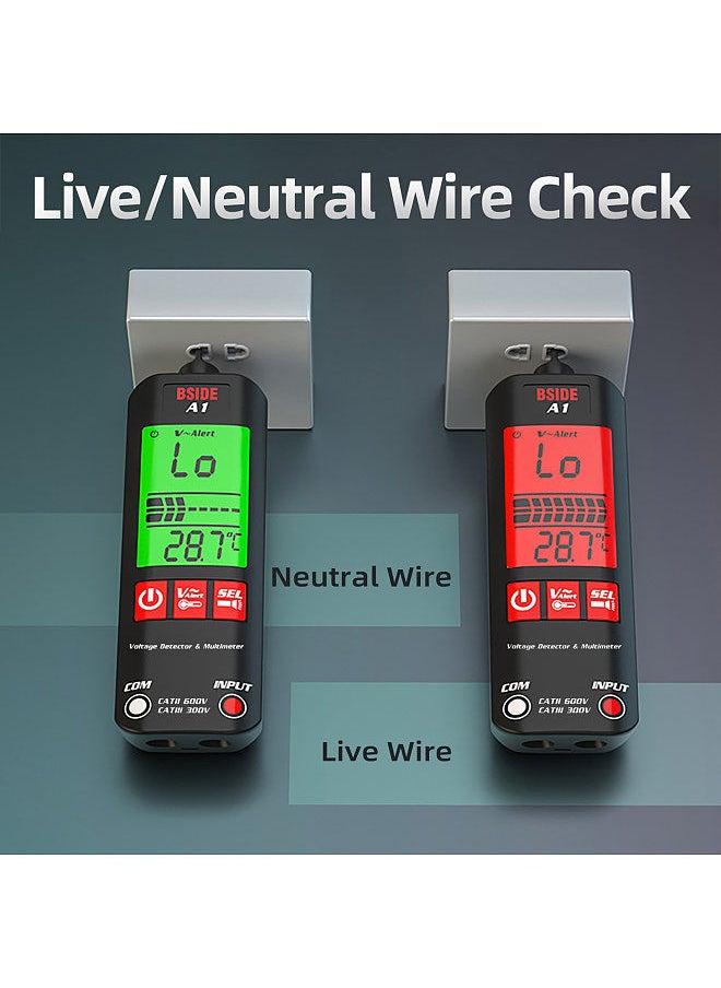 A1 Mini Multimeter LCD Digital Tester Voltage Detector 2000 Counts DC/AC Voltage Frequency Resistance NCV Continuity Live Wire Neutral Wire Check True RMS Meter