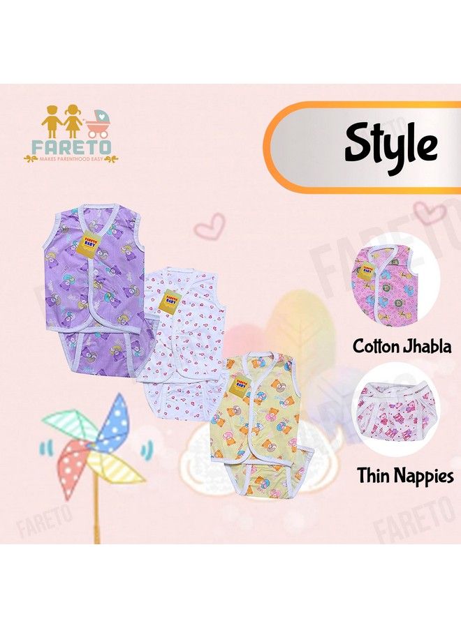 FARETO New Born Baby Unisex Jhabla Set With Single Layer Matching Cloth Diapers;Vest Set With Indian Style Tying Langots;Nappy Set Of 8(8 Jhablas & 8 Nappies)(0 6 Monthssize L 12 Inchs B 10 Inchs) - Image 5