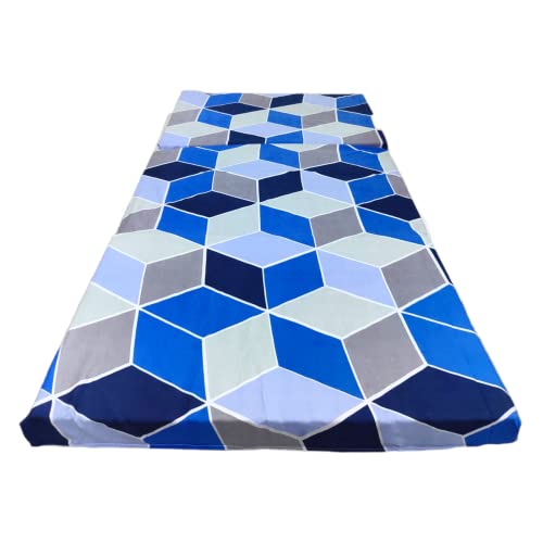 Deevine Craft 3-Fold Cotton Cover 2-Inch Thick Mattress | Medium Hard Firm | Single Size Foldable EPE Foam Mattress | Travel, Picnic (3D Shades of Blue) | 72x36x2 Inches - Image 2