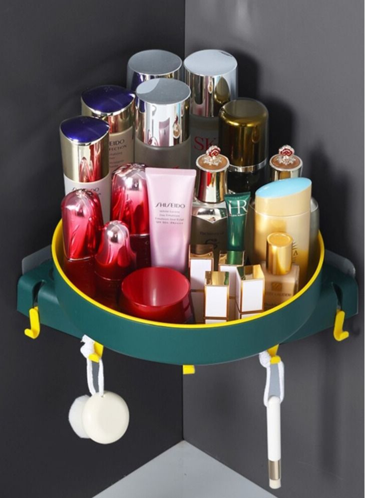 EMZJ 360 Rotating Tray Kitchen Organizer Space-saving Double Layer Storage Corner Shelf Bathroom Tripod Free Perforation Wall-mounted Rack XQ-035 - Image 5