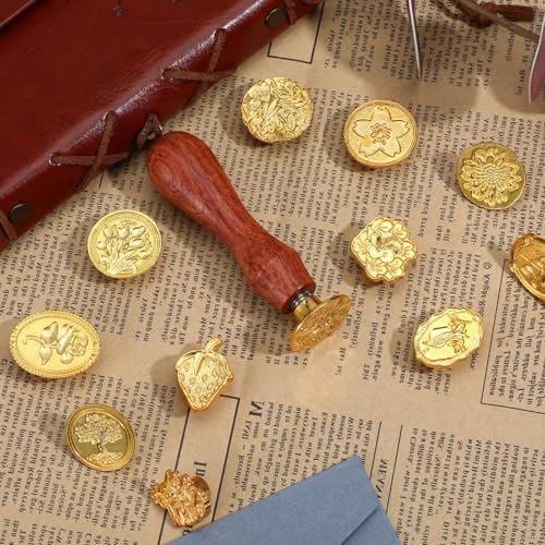 Zbdroxygen 12pcs Wax Seal Stamp Kit, Gold Wax with Embossing Stamp, Seal Stamp for Wedding Invitations, Handmade Cards, Gift Packages, Vintage Scrapbooks, Collectors - Image 3
