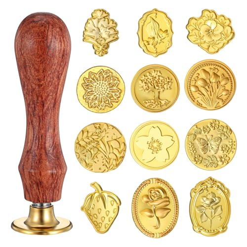 Zbdroxygen 12pcs Wax Seal Stamp Kit, Gold Wax with Embossing Stamp, Seal Stamp for Wedding Invitations, Handmade Cards, Gift Packages, Vintage Scrapbooks, Collectors - Image 1