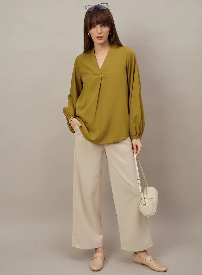 Kuwarii Green Long Sleeve Relaxed Fit Top