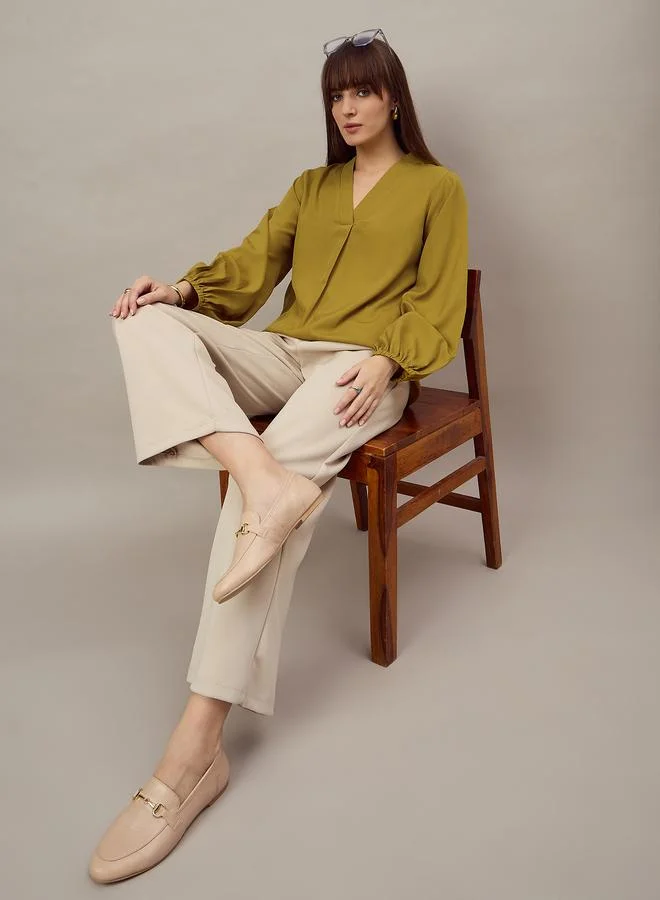 Kuwarii Green Long Sleeve Relaxed Fit Top