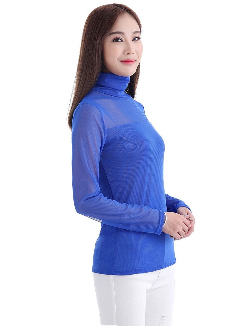 إسكدنيا Lady's Long Sleeve Turtleneck Net Udershirt Slim-Fit Base Layer Shirt Dark Blue - Image 2