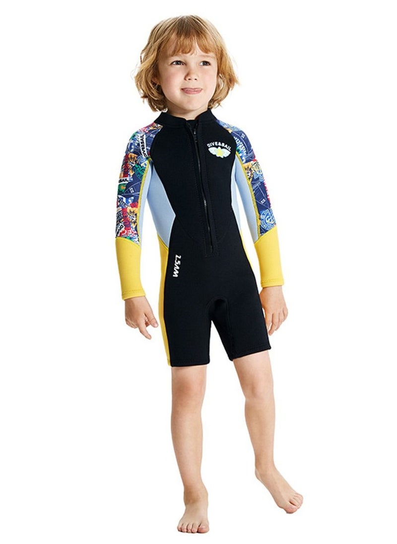 DIVE & SAIL Children's Wetsuit 2.5mm One-piece Thickened Warm Swimsuit Long-sleeved Cold Swimsuit Black  - Image 1