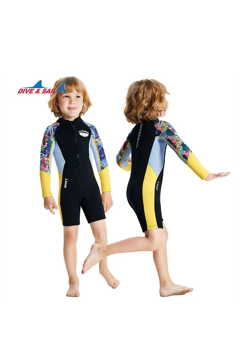 DIVE & SAIL Children's Wetsuit 2.5mm One-piece Thickened Warm Swimsuit Long-sleeved Cold Swimsuit Black  - Image 2
