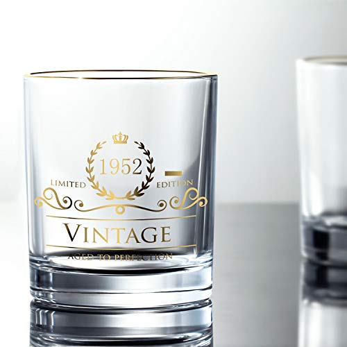 Lovinpro 1952 73rd Birthday Gifts for Men/Dad/Son, Vintage Unfading 24K Gold Hand Crafted Old Fashioned Whiskey Glasses, Perfect for Gift and Home Use - 10 oz Bourbon Scotch, Party Decorations - Image 2