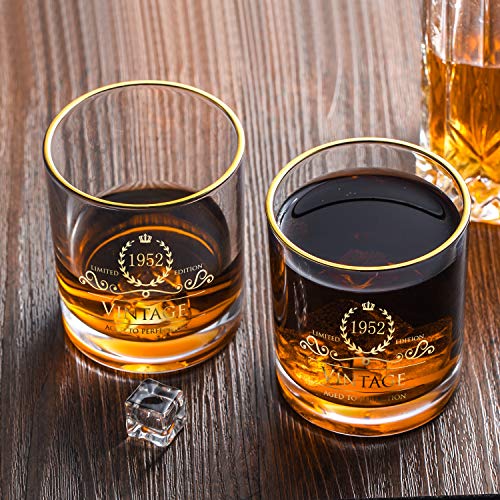 Lovinpro 1952 73rd Birthday Gifts for Men/Dad/Son, Vintage Unfading 24K Gold Hand Crafted Old Fashioned Whiskey Glasses, Perfect for Gift and Home Use - 10 oz Bourbon Scotch, Party Decorations - Image 4