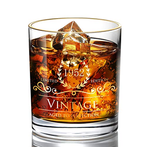 Lovinpro 1952 73rd Birthday Gifts for Men/Dad/Son, Vintage Unfading 24K Gold Hand Crafted Old Fashioned Whiskey Glasses, Perfect for Gift and Home Use - 10 oz Bourbon Scotch, Party Decorations - Image 1