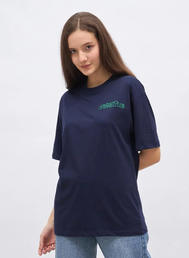 ستايلي Styli Embroidered Detail Oversized Longline T-Shirt