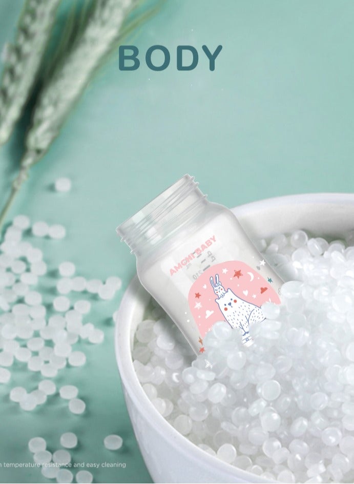 أمتشي بيبي زجاجة رضاعة بمقبض 300 مل للأطفال من 3 أشهر فما فوق - لون وردي - Image 5