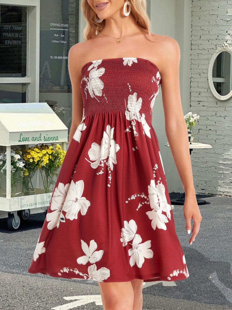 CHICGAL Sundresses for Women Casual Beach Summer Strapless Coverups Tube Tops Off The Shouder Dresses (WineRed,XL) - Image 3