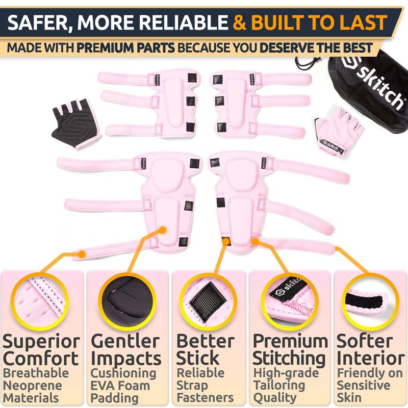 SKITCH Skateboard Protective Safety Gear Set for Kids Teens | Premium Lycra Sport Knee Pads + Elbow Pads + Padded Gloves + Carry Bag | Scooter Roller Skate Inline Skating Rollerblading | Rosy Pink (M) - Image 4