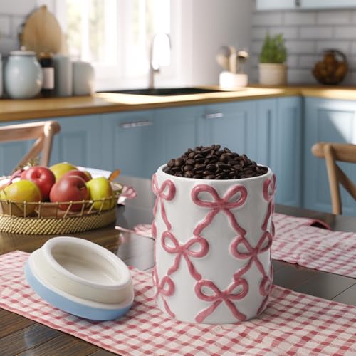 DIF DECO Cookie Jars with Lid Airtight, 42 OZ Large Ceramic Food Storage Containers, Cute Pink Bow Kitchen Canisters for Countertop, Suitable for Home Decor of Coffee, Sugar, Tea, Flour, Dog Treat (7.5 inch） - Image 4