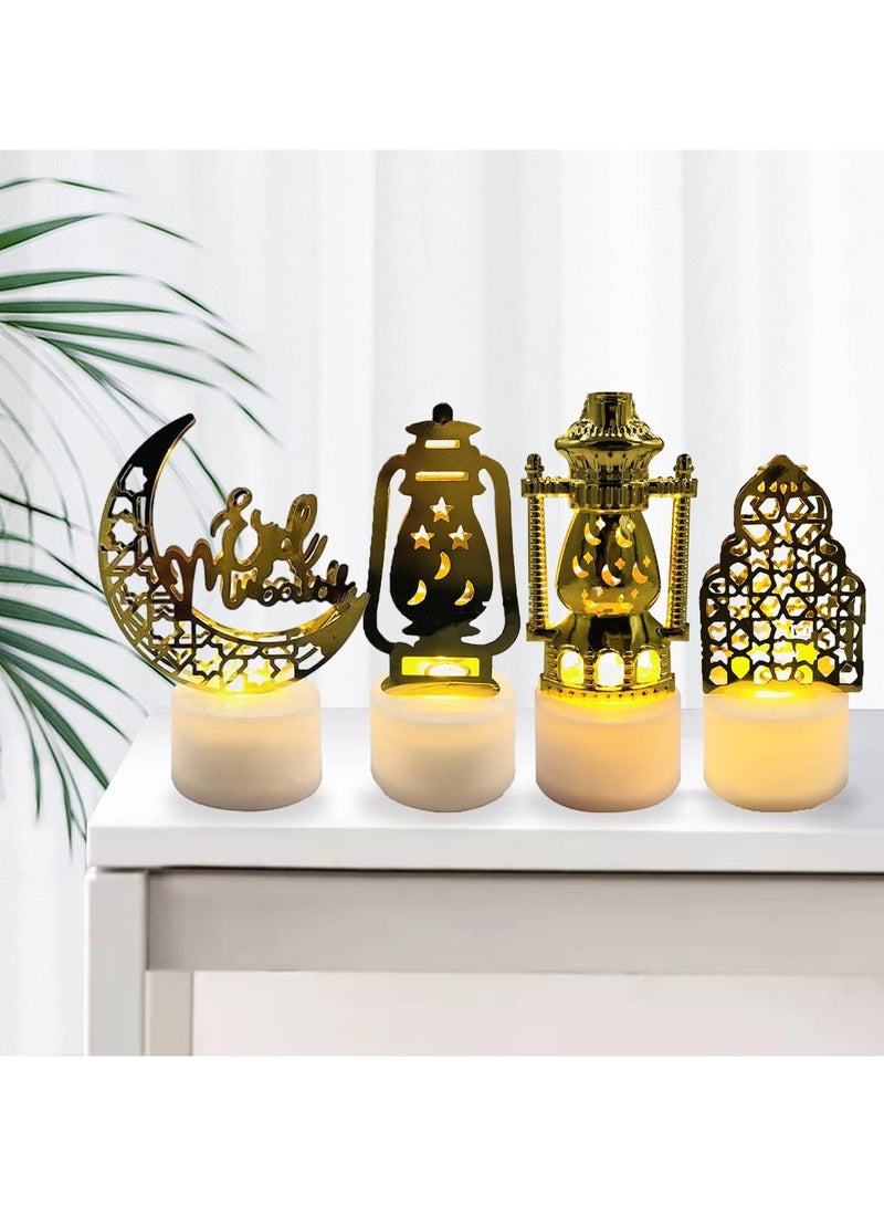 Pack of 4,Ramadan Light Ornaments,Moon Star Night Lights LED Candle Lantern Lights Tabletop Lamps Eid Decorations for Home Eid Party Wedding Party Gifts - Image 1