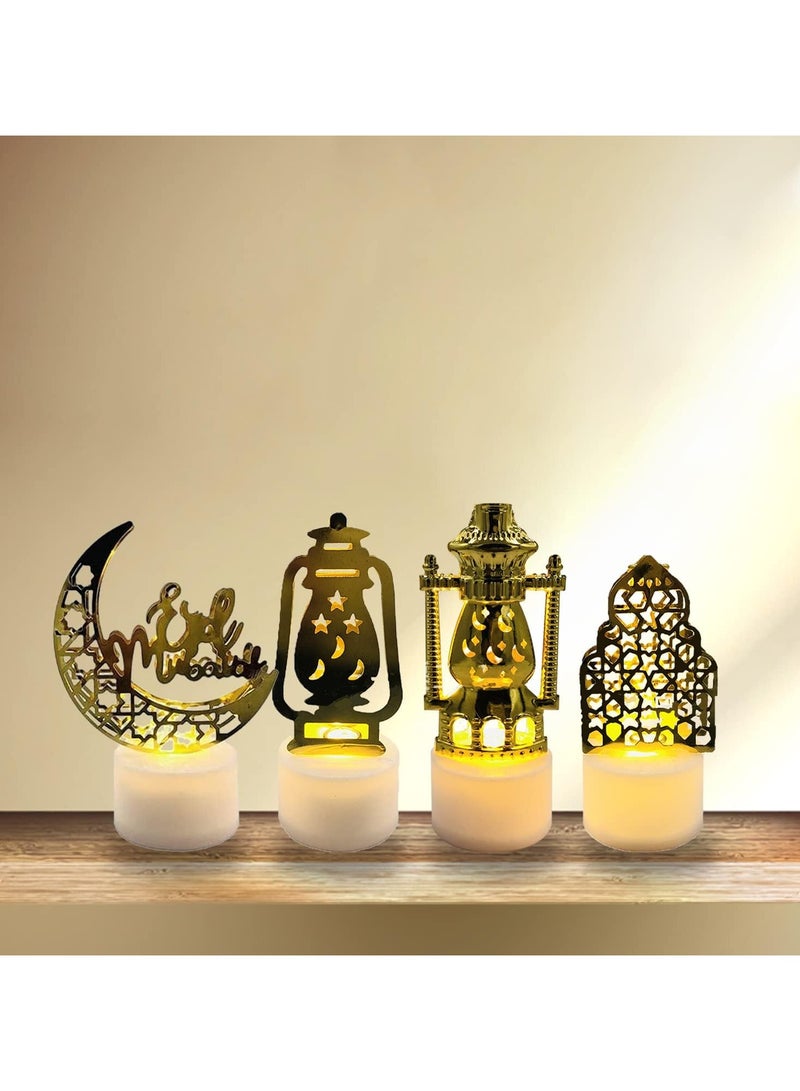 Pack of 4,Ramadan Light Ornaments,Moon Star Night Lights LED Candle Lantern Lights Tabletop Lamps Eid Decorations for Home Eid Party Wedding Party Gifts - Image 2