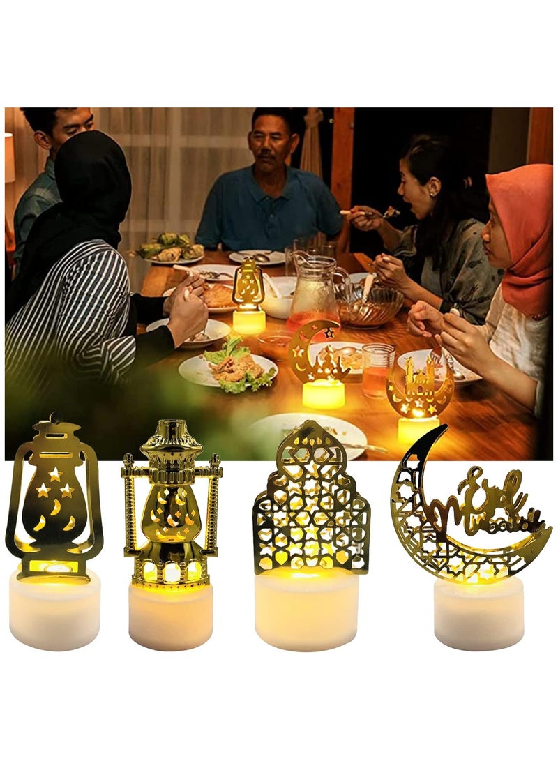 Pack of 4,Ramadan Light Ornaments,Moon Star Night Lights LED Candle Lantern Lights Tabletop Lamps Eid Decorations for Home Eid Party Wedding Party Gifts - Image 3