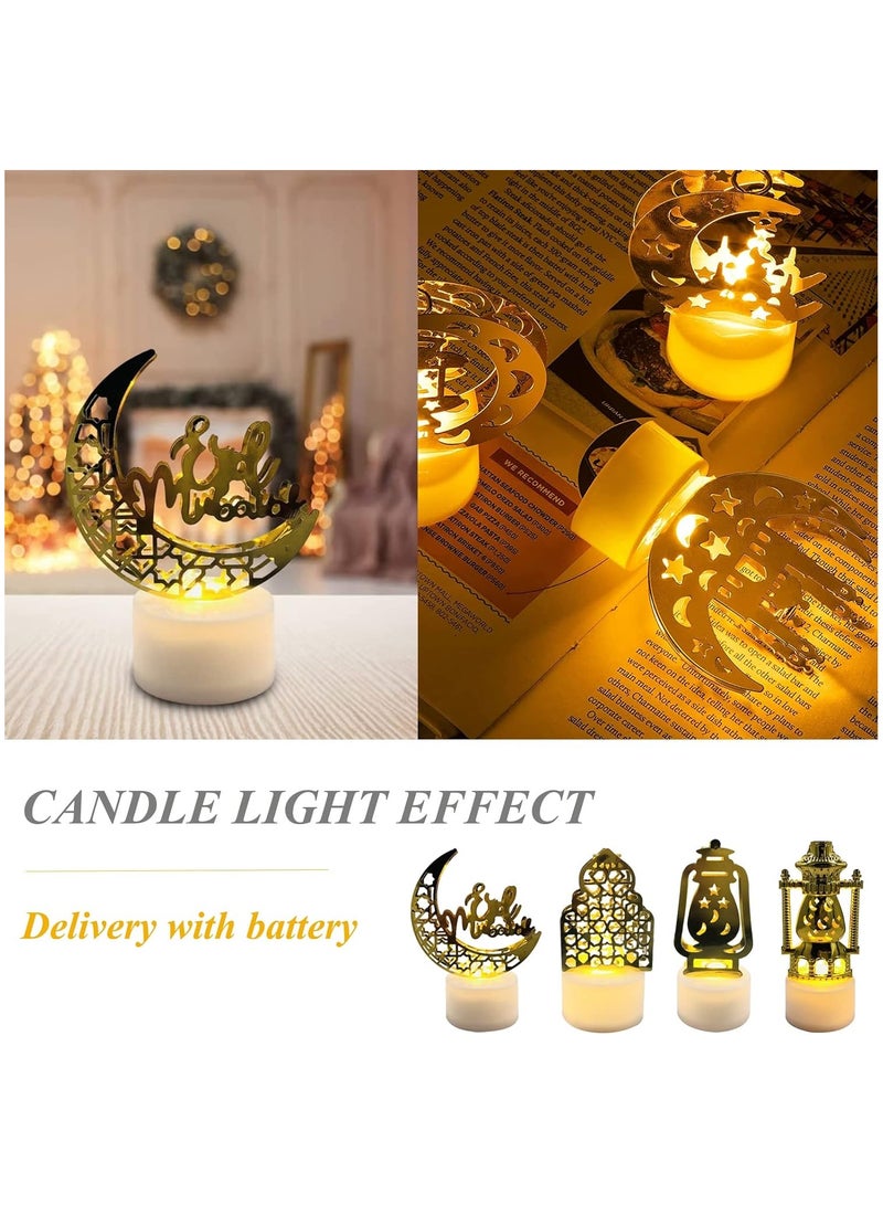 Pack of 4,Ramadan Light Ornaments,Moon Star Night Lights LED Candle Lantern Lights Tabletop Lamps Eid Decorations for Home Eid Party Wedding Party Gifts - Image 5
