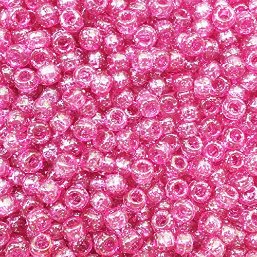 BeadExplosion Pony Beads Pink Glitter Sparkle Crow Beads Made in USA 6x9mm Large Hole - Image 1