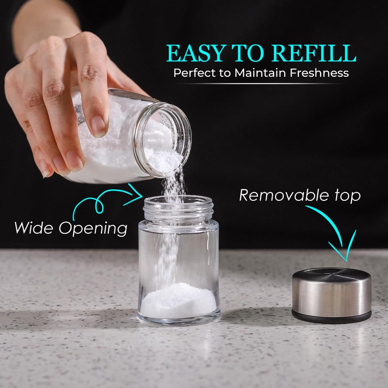 Kitchen & Go Salt and Pepper Shakers Set with Adjustable Pour Holes - Stainless Steel Spice Dispenser - Perfect for Pink Himalayan, Table Salt, Black and White Pepper (2.4 oz) - set of 2 - Image 2