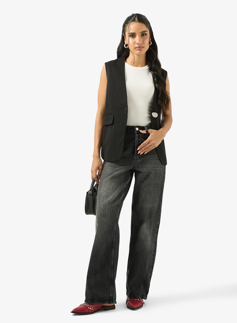 Ginger Longline Button Up Vest with Pocket Detail - Image 4