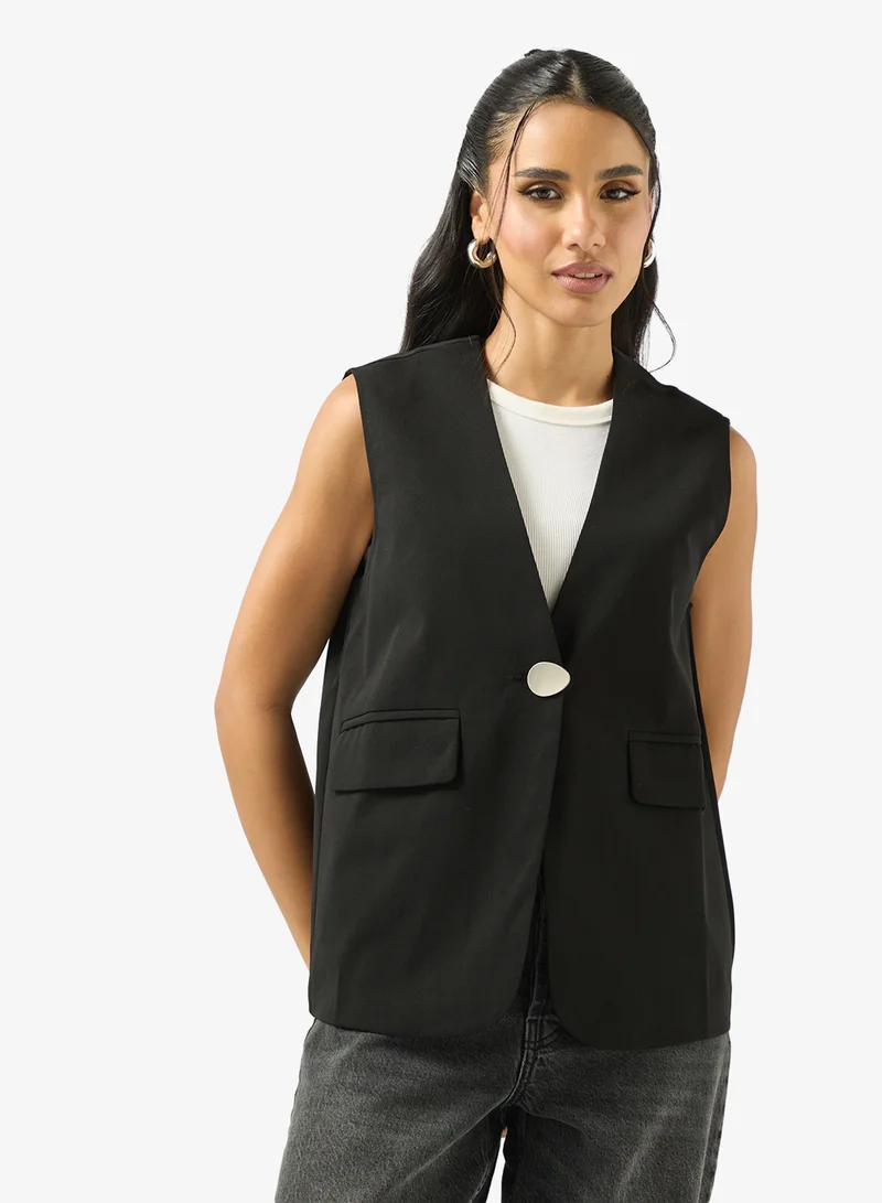 Ginger Longline Button Up Vest with Pocket Detail