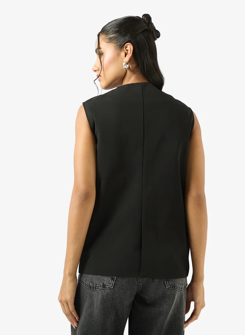 Ginger Longline Button Up Vest with Pocket Detail
