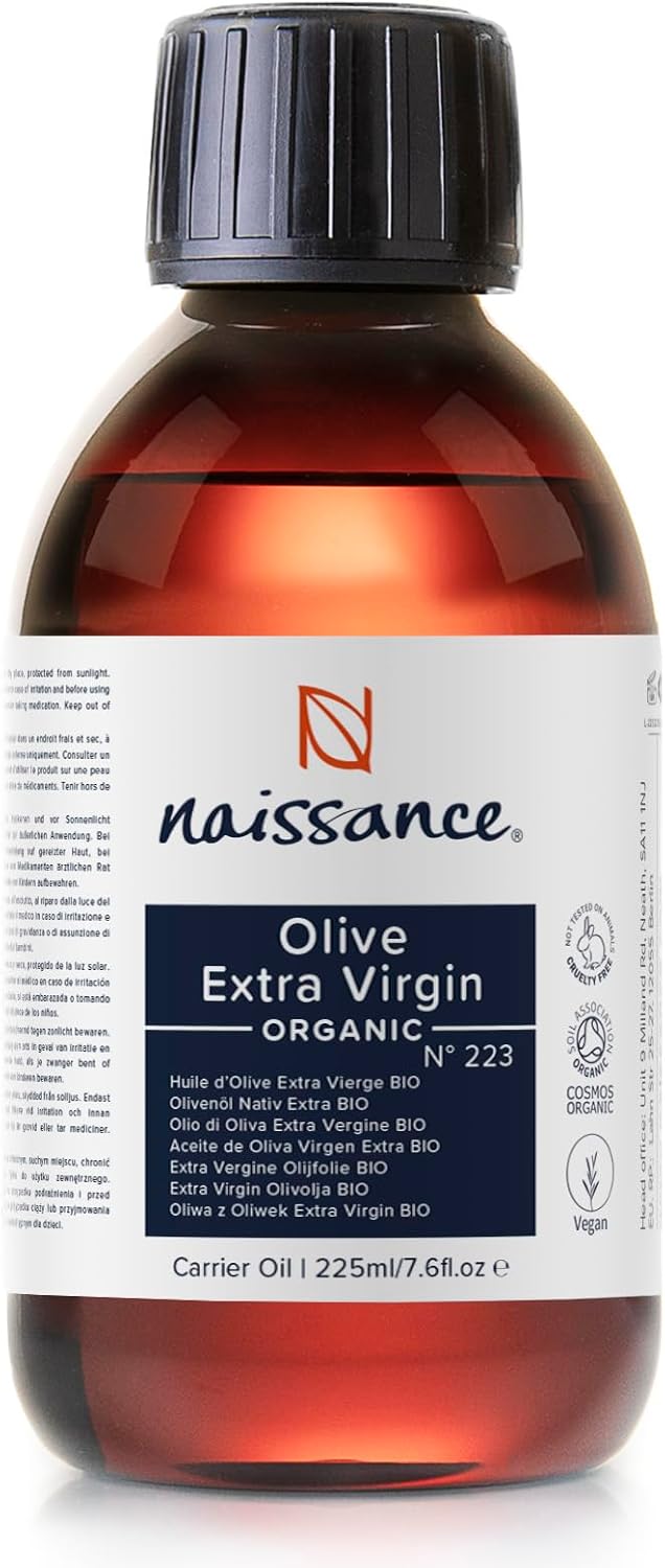 Naissance Organic Extra Virgin Olive Oil No 223 225ml Pure Natural for Skincare Haircare and a Massage Oil Base Face Body Hair