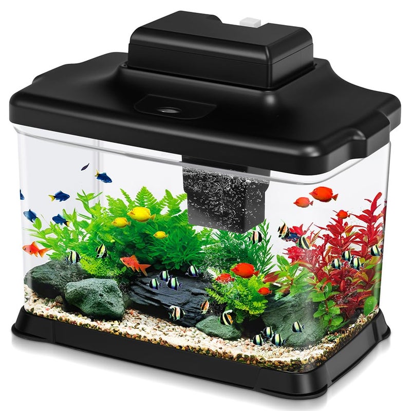 DaToo Small Fish Tank Ultra-Clear 1.6 Gallon Aquarium Starter Kits with LED Lighting and Filter System Beginner-Friendly Mini Betta Aquarium for Small Fish Shrimp Desktop Room Decoration - Image 1