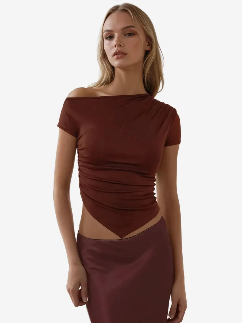 HICCUP Soft Touch Asymmetrical Top With Drape Detail