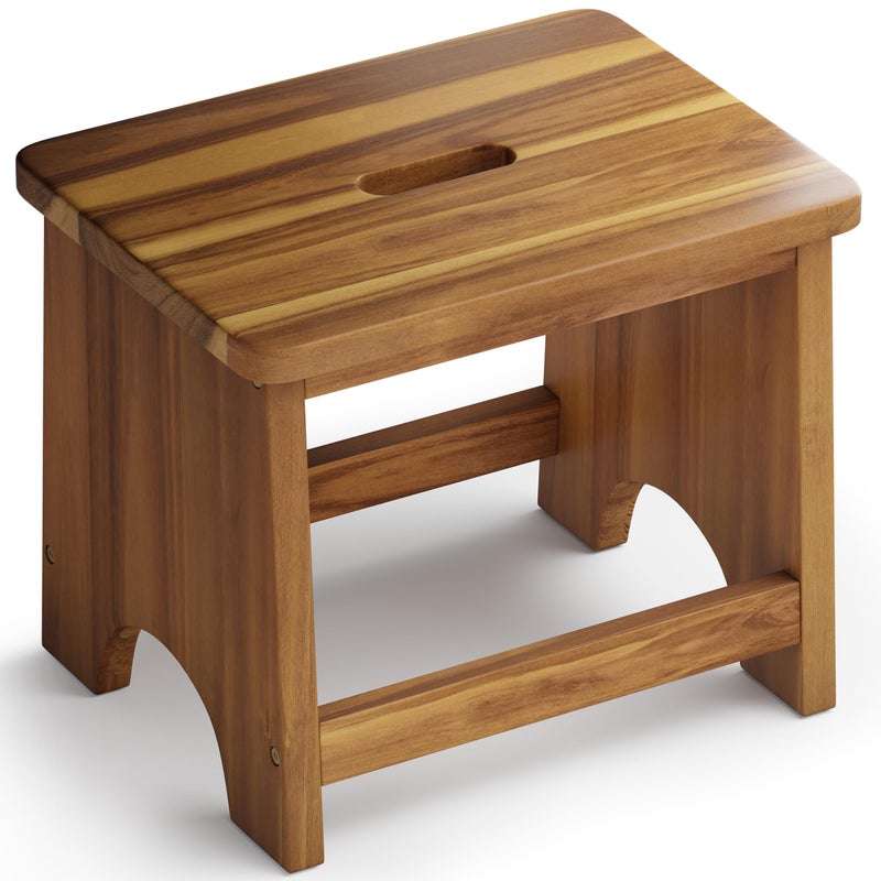 FANATU Wooden Step Stool, 13'' Heavy Duty Stepping Stool for Adults with Handle, Nonslip & Durable Design Supports up to 500lbs for Bedroom or Kitchen - Image 1