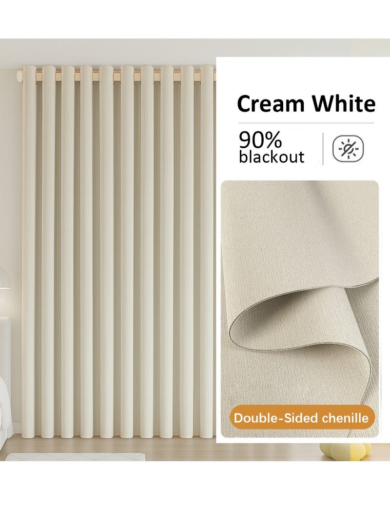 Double-Sided Chenille Blackout Curtain – Grommet Top, 90% Light Blocking, Single Panel, Fits Windows 125–165 cm Wide (Cream White W250 × H270 cm) - Image 2