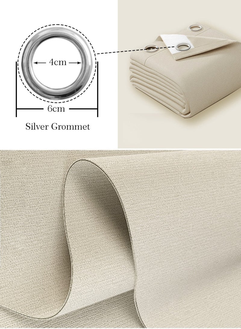 Double-Sided Chenille Blackout Curtain – Grommet Top, 90% Light Blocking, Single Panel, Fits Windows 125–165 cm Wide (Cream White W250 × H270 cm) - Image 3