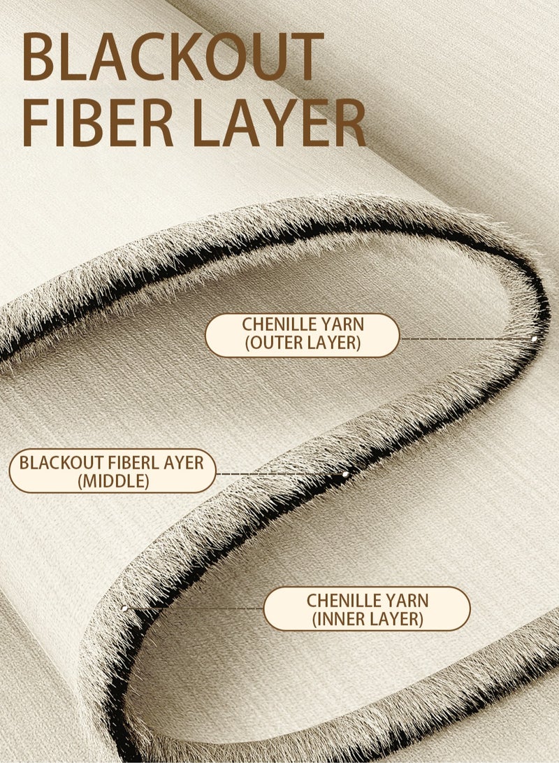 Double-Sided Chenille Blackout Curtain – Grommet Top, 90% Light Blocking, Single Panel, Fits Windows 125–165 cm Wide (Cream White W250 × H270 cm) - Image 5