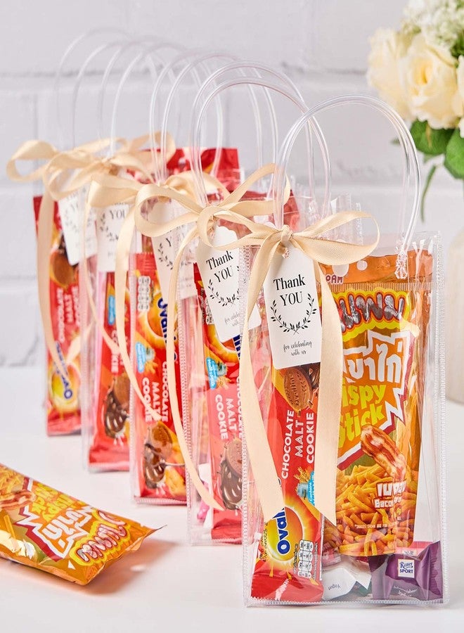 Mauproy 24 Pack Clear Plastic Gift Bags with Handles, Party Favor Bags with Ribbons and Tags, Reusable Goodie Tote Bags for Wedding Baby Shower Halloween (5.9” x 7.9” x 2.8") - Image 5