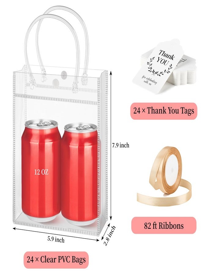 Mauproy 24 Pack Clear Plastic Gift Bags with Handles, Party Favor Bags with Ribbons and Tags, Reusable Goodie Tote Bags for Wedding Baby Shower Halloween (5.9” x 7.9” x 2.8") - Image 2