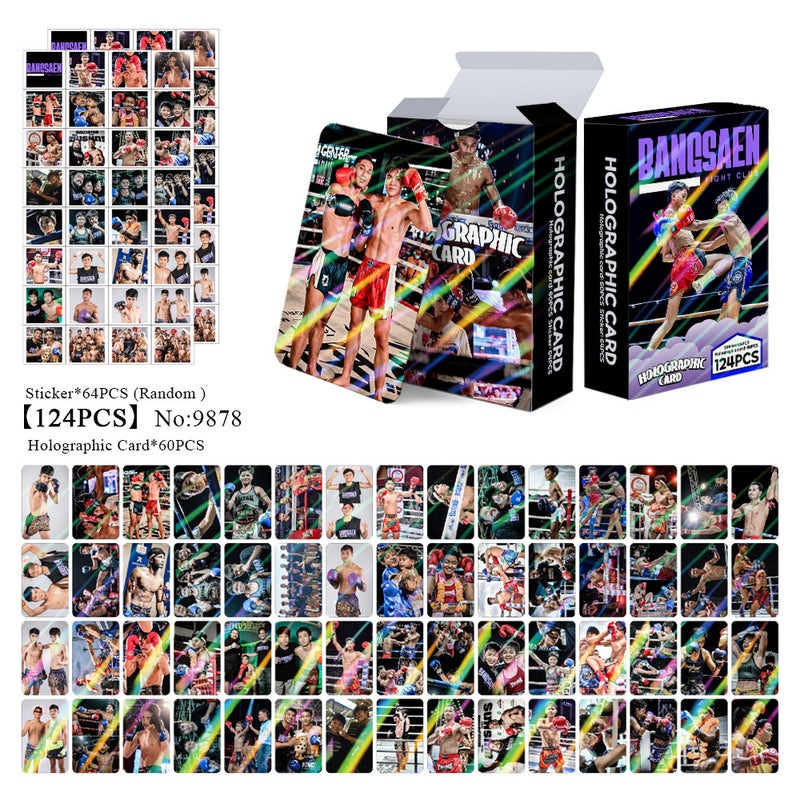 Bangsaen-Fight-Club 124PCS Holographic Cards & Star Stickers Set – 60PCS Holographic LOMO Cards + 64PCS Random Celebrity Stickers for DIY Scrapbooking, Album Decoration, Journaling, and Birthday Gift for Teens