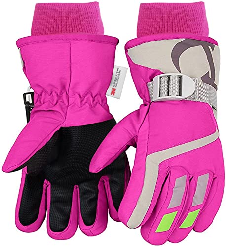 7-Mi Kids Winter Warm Water-Resistant Gloves for Skiing/Snowboarding/Cycling/Riding Outdoor Activities Children Mittens for 4 to 6 Years Old Pink - Image 1