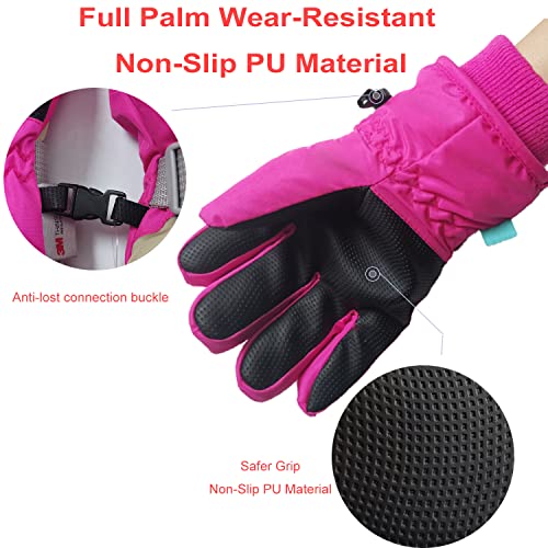 7-Mi Kids Winter Warm Water-Resistant Gloves for Skiing/Snowboarding/Cycling/Riding Outdoor Activities Children Mittens for 4 to 6 Years Old Pink - Image 4
