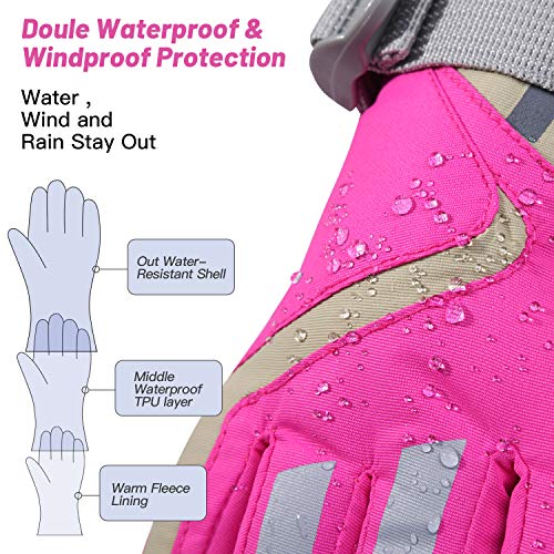 7-Mi Kids Winter Warm Water-Resistant Gloves for Skiing/Snowboarding/Cycling/Riding Outdoor Activities Children Mittens for 4 to 6 Years Old Pink - Image 2