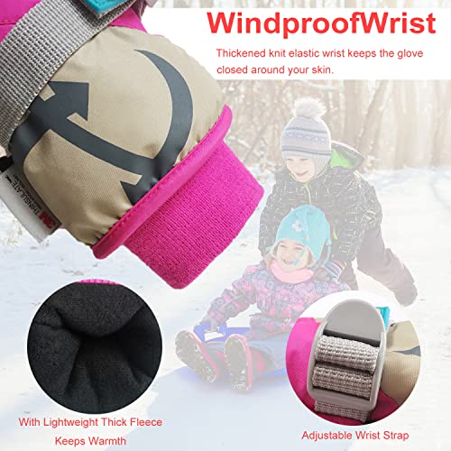 7-Mi Kids Winter Warm Water-Resistant Gloves for Skiing/Snowboarding/Cycling/Riding Outdoor Activities Children Mittens for 4 to 6 Years Old Pink - Image 3