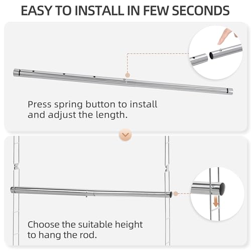STORAGE MANIAC Hanging Closet Rod, Adjustable Width and Height Closet Hanging Organizer, Space-Saving Clothes Hanging Bar, Closet Extender Hanging Rod Double Closet Hanging Rod, 2 Pack Chrome - Image 4
