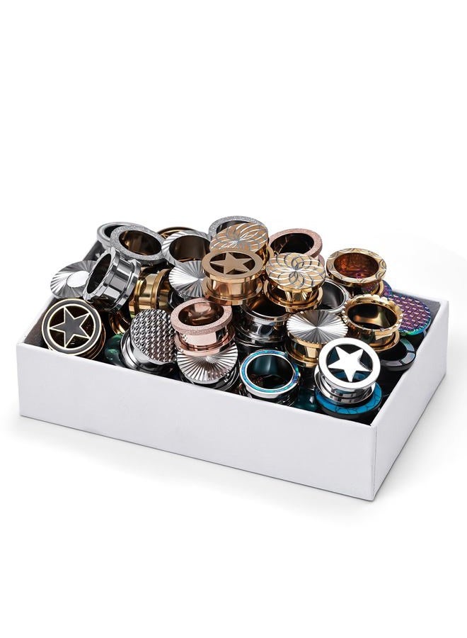 COOEAR Screw Fit Ear Gauges Flesh Plugs, 10 Pairs Random Styles Plugs Tunnels, Stainless Steel Ear Piercing Stretchers Expander. - Image 3