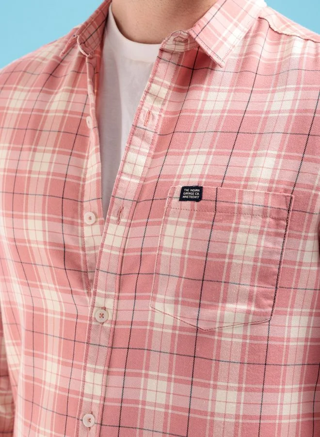 شركة المرآب الهندية Men Regular Fit Checkered Full Sleeves Cutaway Collar Casual Shirt