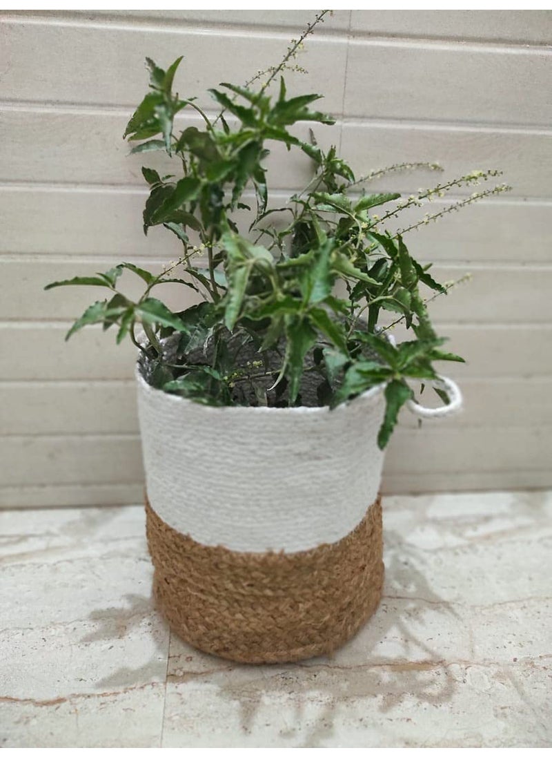 JVK JVK Decor Jute Planter PotsStorage Basket with Handle MultiPurpose use for Bathroom Living Room 10x10 inch degin F  - Image 2
