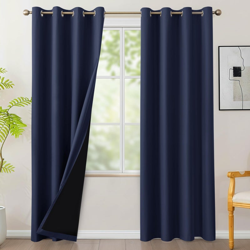 BONZER 100% Blackout Curtains 84 inches Long for Bedroom- 4 Panels Full Light Blocking Window Drapes, Single Layer Room Darkening Curtain with Black Backing for Living Room, Kids Room, Navy Blue - Image 1